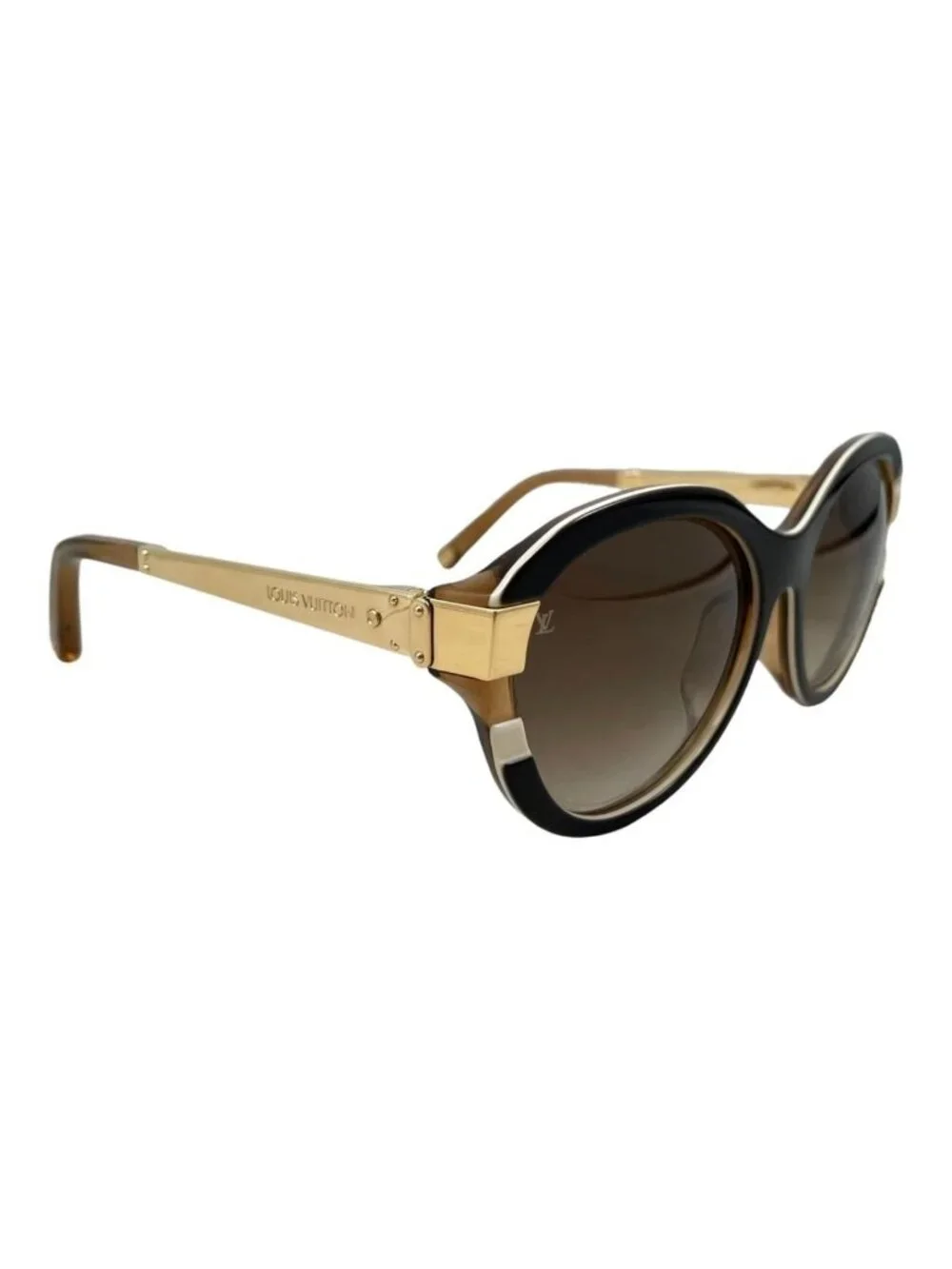 Louis Vuitton Sunglasses Petit Spucson Cat Eye Logo Lame Black Brown Gold